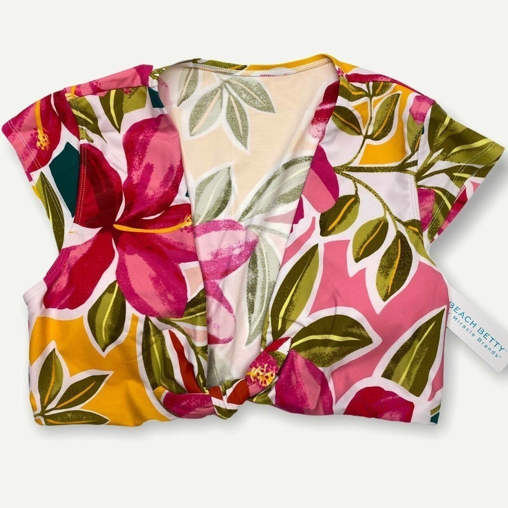 Beach Betty Floral Bikini Top Cap Sleeve
